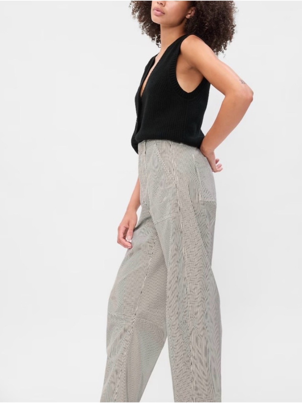 GAP Factory Black Knit Tank with Light Gray Striped Wide-Leg Pants